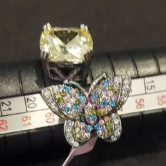 STERLING SILVER Butterfly Ring with Gemstone & Crystal's - Picture 6 of 8
